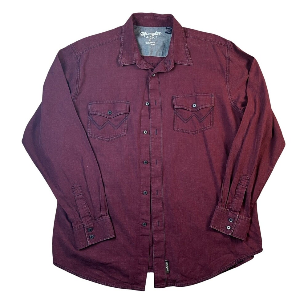 Wrangler Retro Premium Men's Burgundy LS Western Cowboy Button Shirt Size XL
